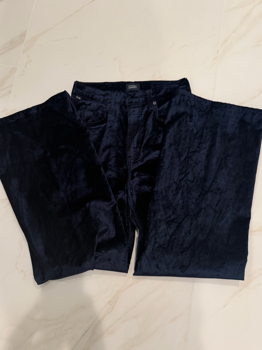 Citizens Of Humanity Paloma Dark Blue Velvet Pants - Navy